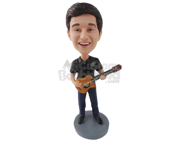 Custom Bobblehead Smart Man Holding A Guitar - Musicians & Arts Strings Instruments Personalized Bobblehead & Cake Topper Custom Bobblehead Smart Man Holding A Guitar - Musicians & Arts Strings Instruments Personalized Bobblehead & Cake Topper